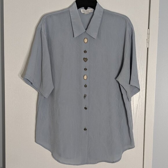 IMPRESSIONS Of California Blue Chiffon Short Sleeve Blouse; Buttons; Size 18/20 - Picture 1 of 5